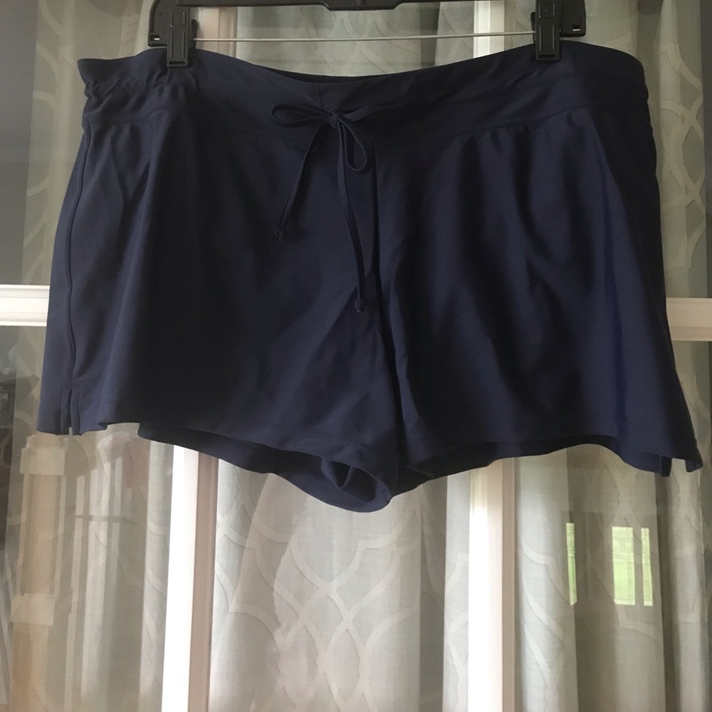Kona Sol size 14-16 high coverage navy blue swim shorts, attached bikini bottom